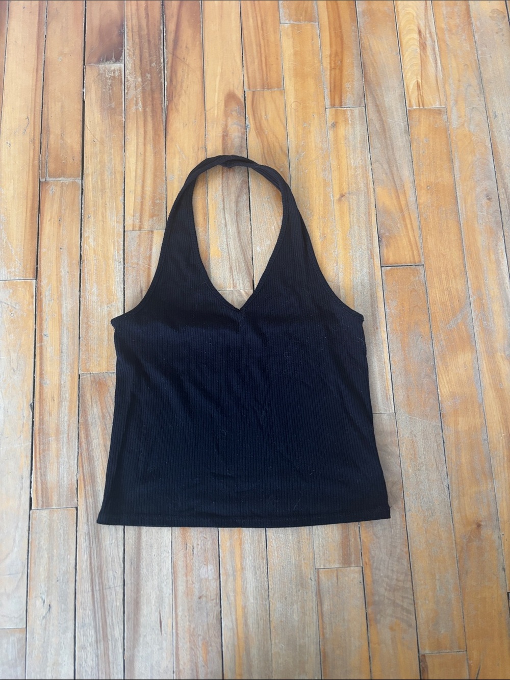 American Eagle Outfitters Black Ribbed Halter V-Neck Tank